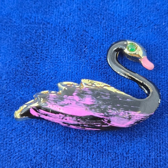 Vintage Swan Enamel White Gold Pin Brooch Fashion Jewelry Black Purple Green - Picture 2 of 16